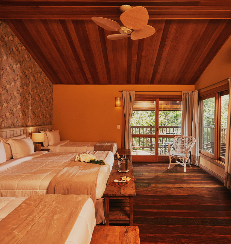 Quarto de bangalô da Reserva com cama de casal