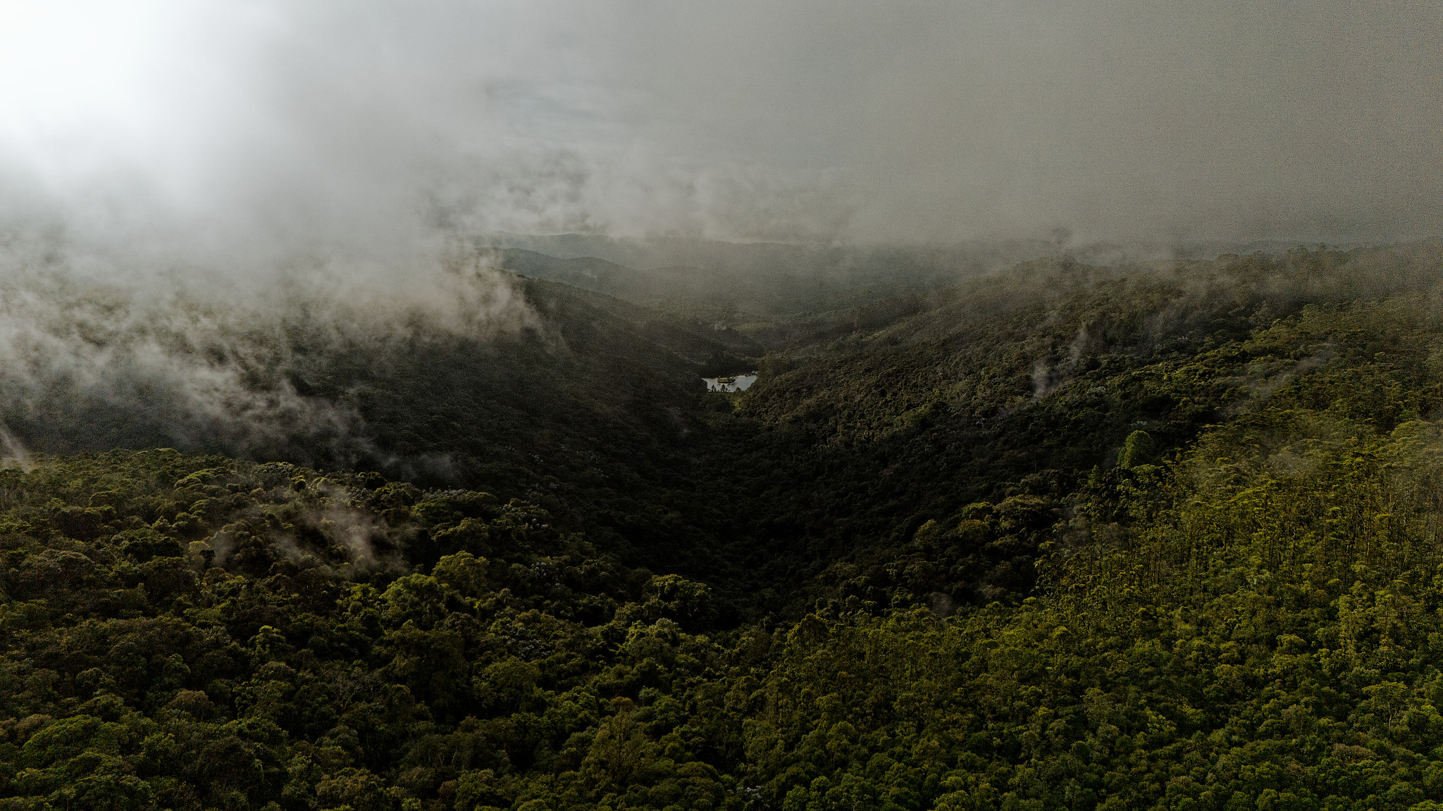 Neblina sobre os morros cobertos de Mata Atlântica